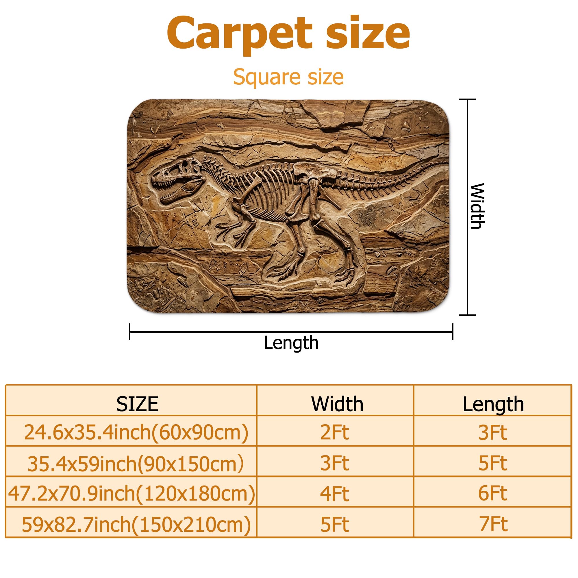 Alfombra de área de dinosaurio, esqueleto fósil rústico natural, ninguno marrón, esponja de pelo bajo, suave, rectangular, resistente a las manchas, para sala de estar, dormitorio, pasillo, escritorio