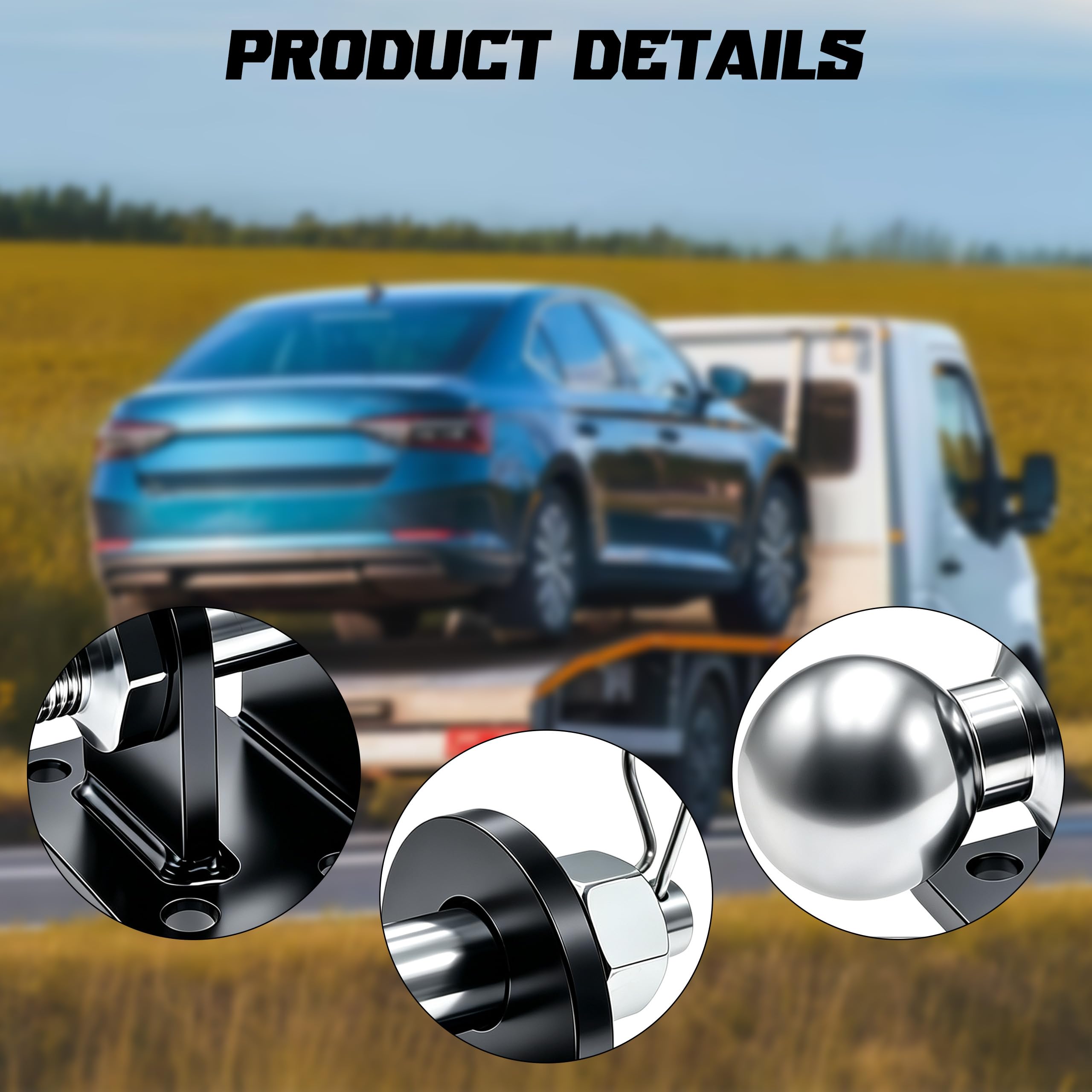 Głowica kulowa hak holowniczy z głowicą kulową 50 mm, hak holowniczy, traktor traktor, prosty długi trzon z 4 otworami płytką przykręcaną, głowica kulowa do samochodów osobowych, ciężarowych