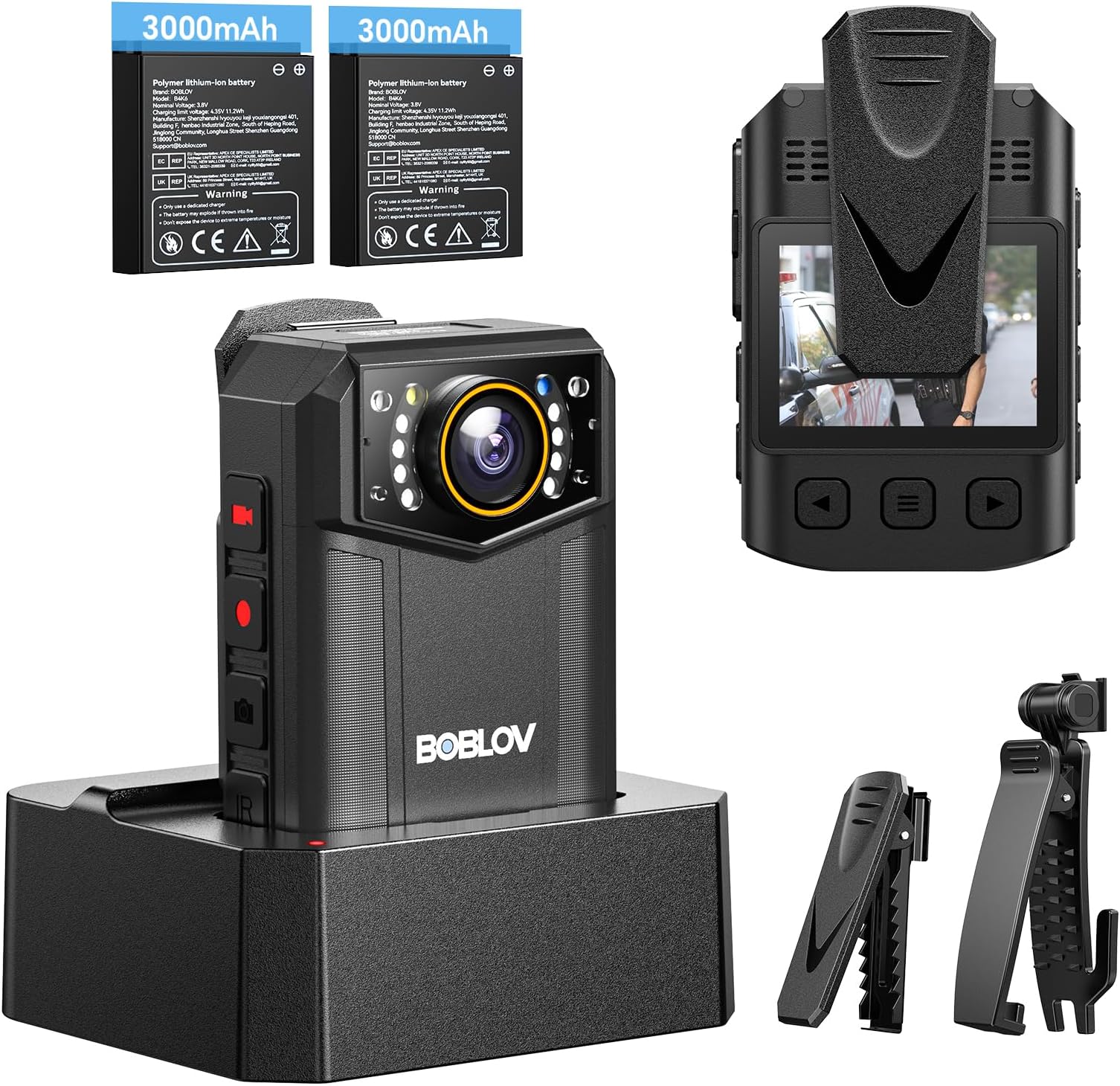 Body Camera 4K B4K6 with 2PCS 3000mAh Batteries, 128GB Body Cam with GPS Tracking, and Convenient Charging Dock – 8-10 Hours Recording for Law Enforcement, Outdoor Adventures