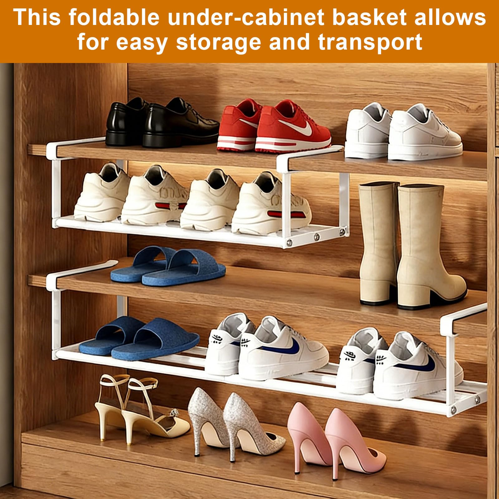 Zapatero colgante organizador en el armario, estante de armario extensible, ajustable 40-70 cm, organizador de zapatos que ahorra espacio, estantería de almacenamiento para cocina, zapatero y armarios