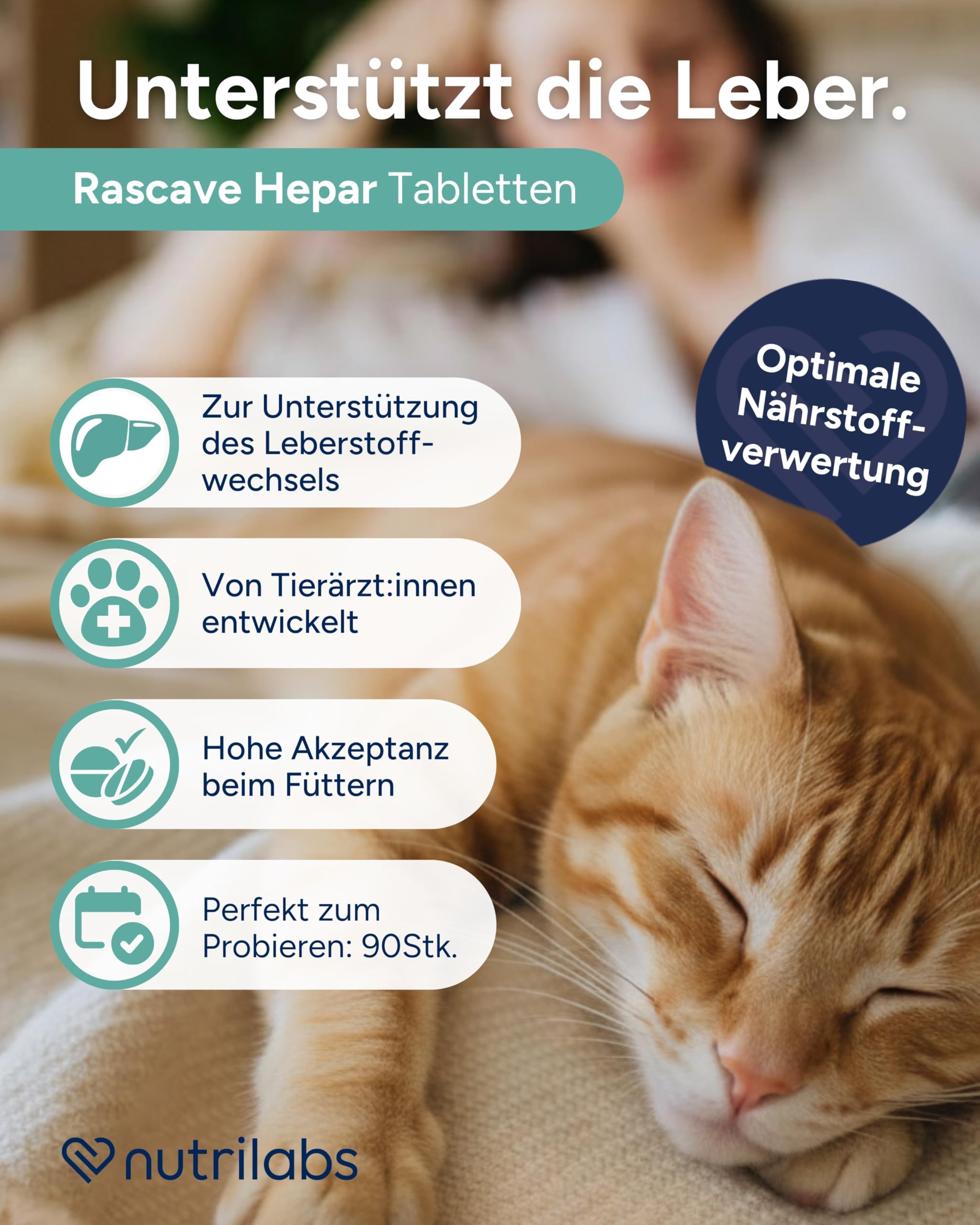 NutriLabs Rascave Hepar Katze Tabletten 90 STK. - Mariendistel & B-Vitamine - Leber-Tabletten - Nahrungsergänzung mit MSM
