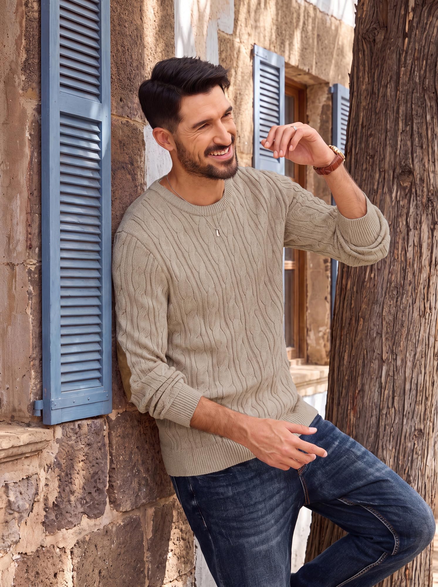 PJ PAUL JONES Maglione da uomo con scollo rotondo, a maniche lunghe