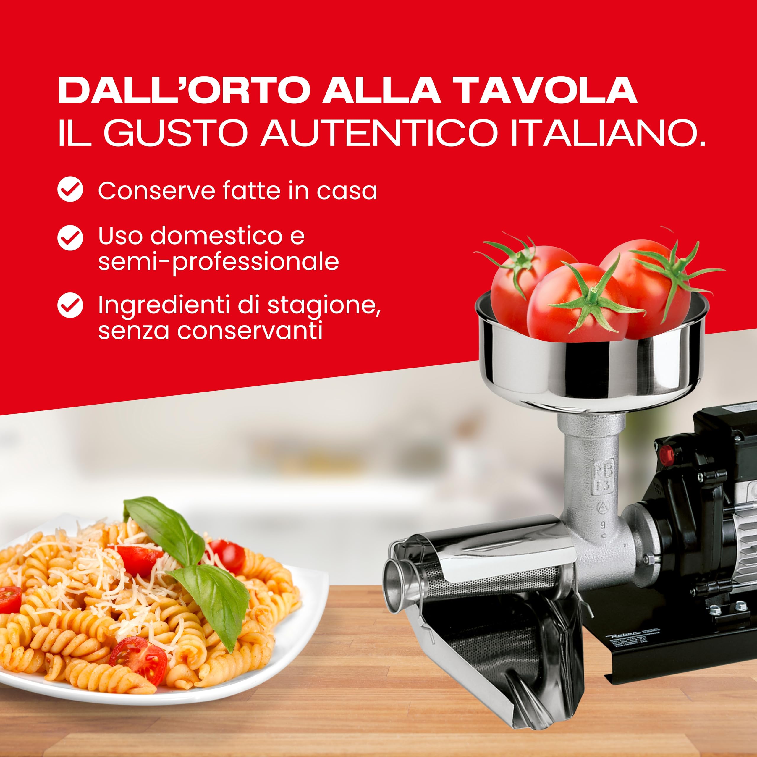 Reber Spremipomodoro Elettrico N.5 500W per Salsa di Pomodoro e Conserve | per Marmellate e Succhi di Frutta, Produzione fino a 340 Kg/h, Accessori in Acciaio Inox, Motore a Induzione per Uso Continuo