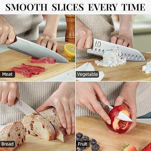 Miniatura 8 de Juego de cuchillos de cocina japoneses de primera calidad, juego de 14 piezas de bloque de cuchillos de cocina de acero inoxidable afilado duradero