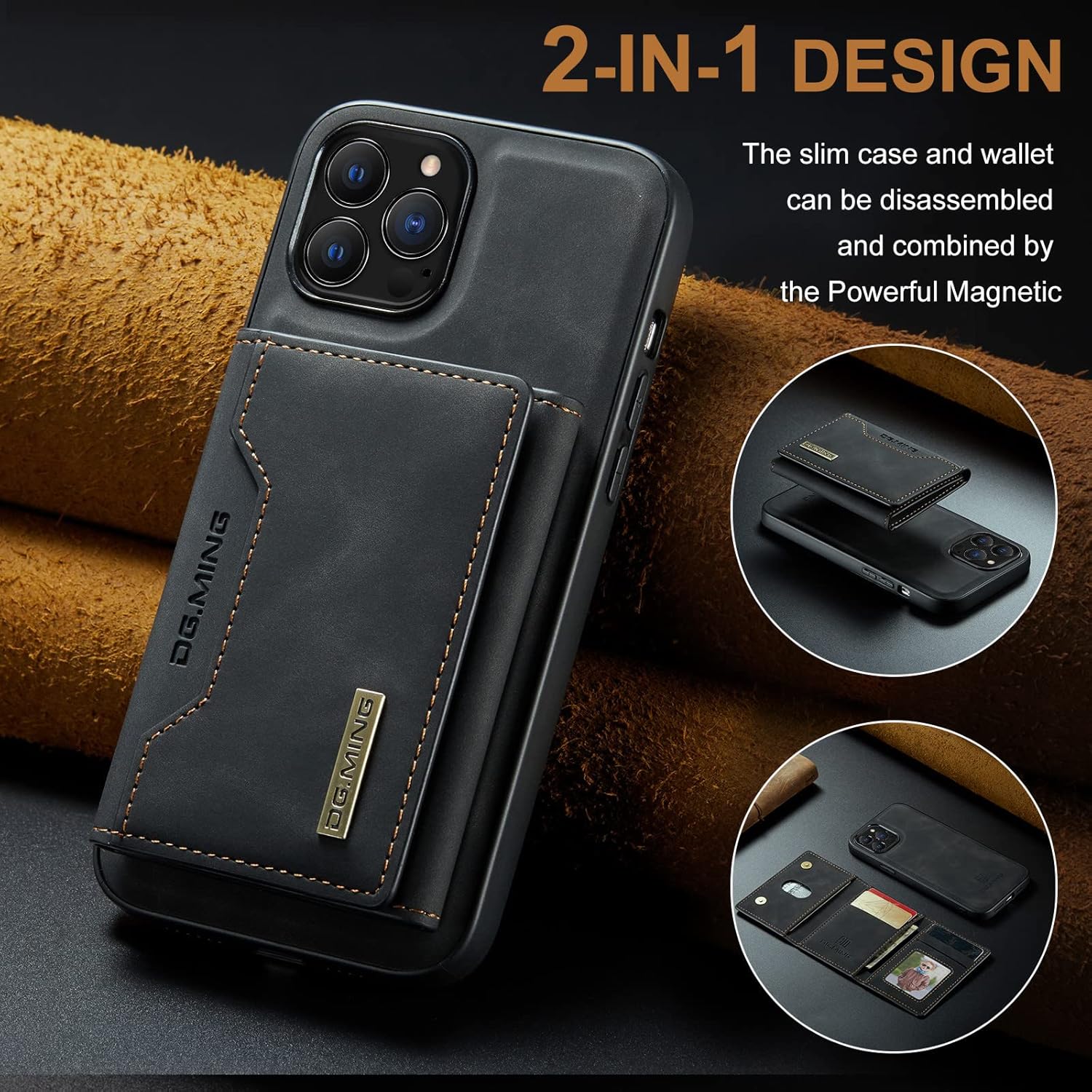 SZHAIYU Leather Wallet Phone Cases Compatible with iPhone 14 Pro Max Case with Card Holder Men 6.7'' 2 in 1 Detachable Back Cover (Black,IP 14 Pro Max)