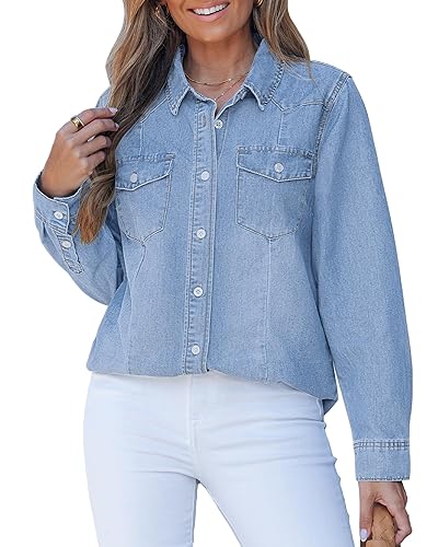 luvamia Denim Shirts for Women Long Sleeve Button Down Chambray