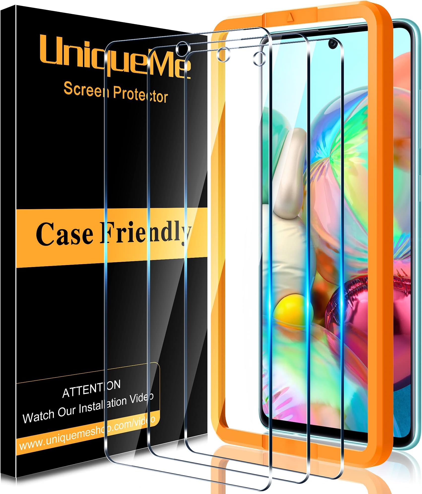 UniqueMe [3 Pack Screen Protector for Samsung Galaxy A71 5G / 4G Tempered Glass, [Case Friendly] 9H Hardness [Alignment Frame Easy Installation] High Definition Bubble Free