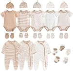 Ruliby New Born Clothes Cotton Baby Bodysuit Soft Romper and Accessories Layette Set 0-12 Months, 23-pack