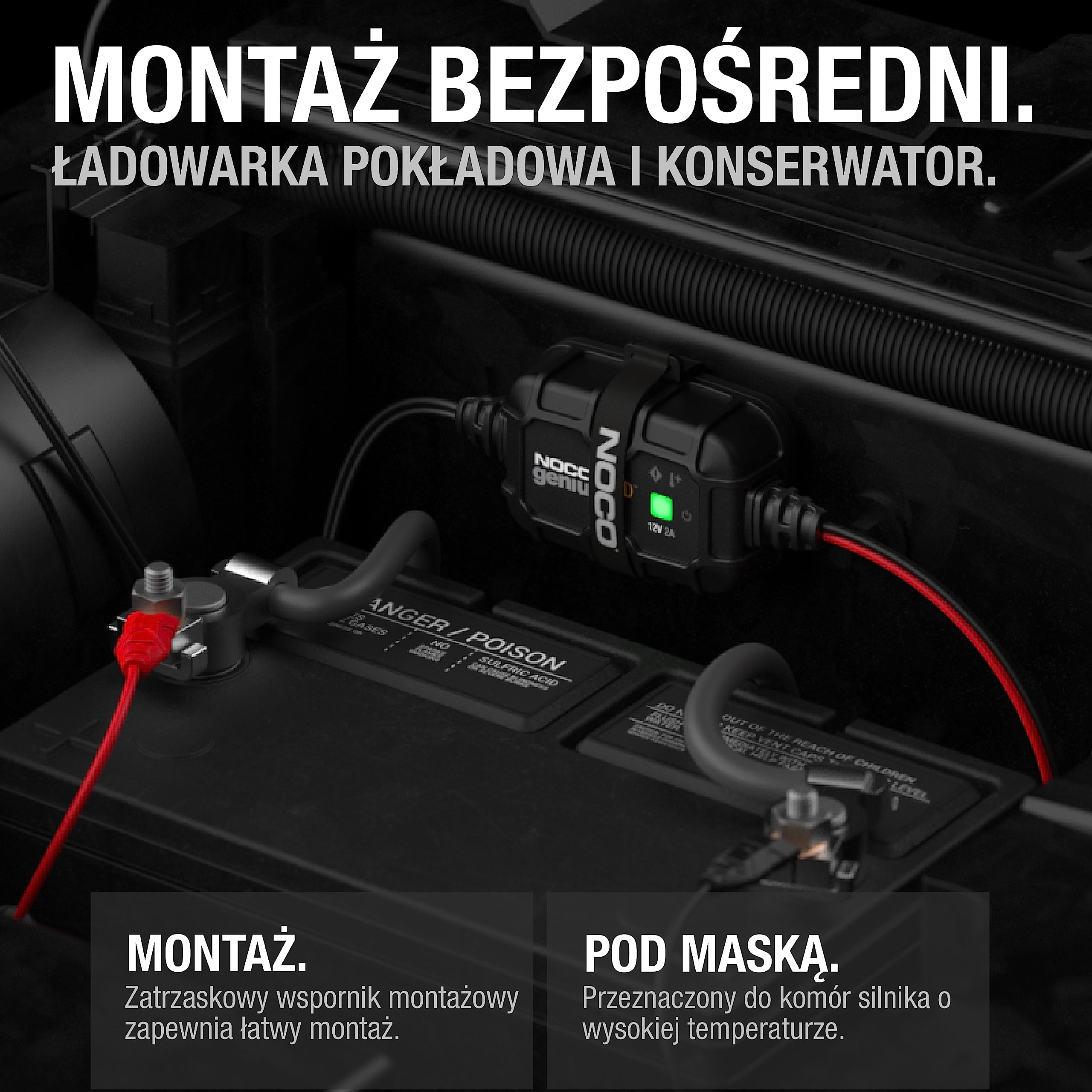 NOCO GENIUS2DEU ładowarka 2A do akumulatorów 12V konserwator odsiarczająca z kompensacją temperaturową