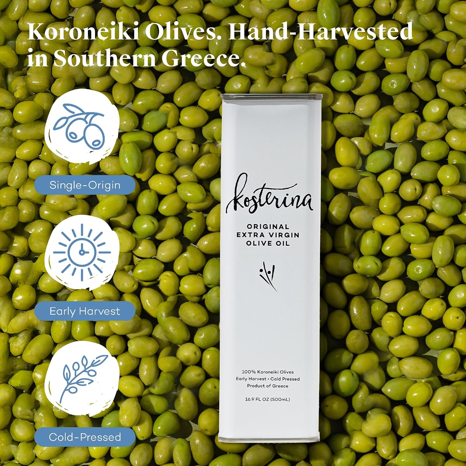 Kosterina Olive Oil Trio – Spicy Red Pepper, Garlic & Original EVOO | Made with Polyphenol Rich Greek Olive Oil, Cold-Pressed from Koroneiki Olives | Product of Greece (3x16.9 oz)