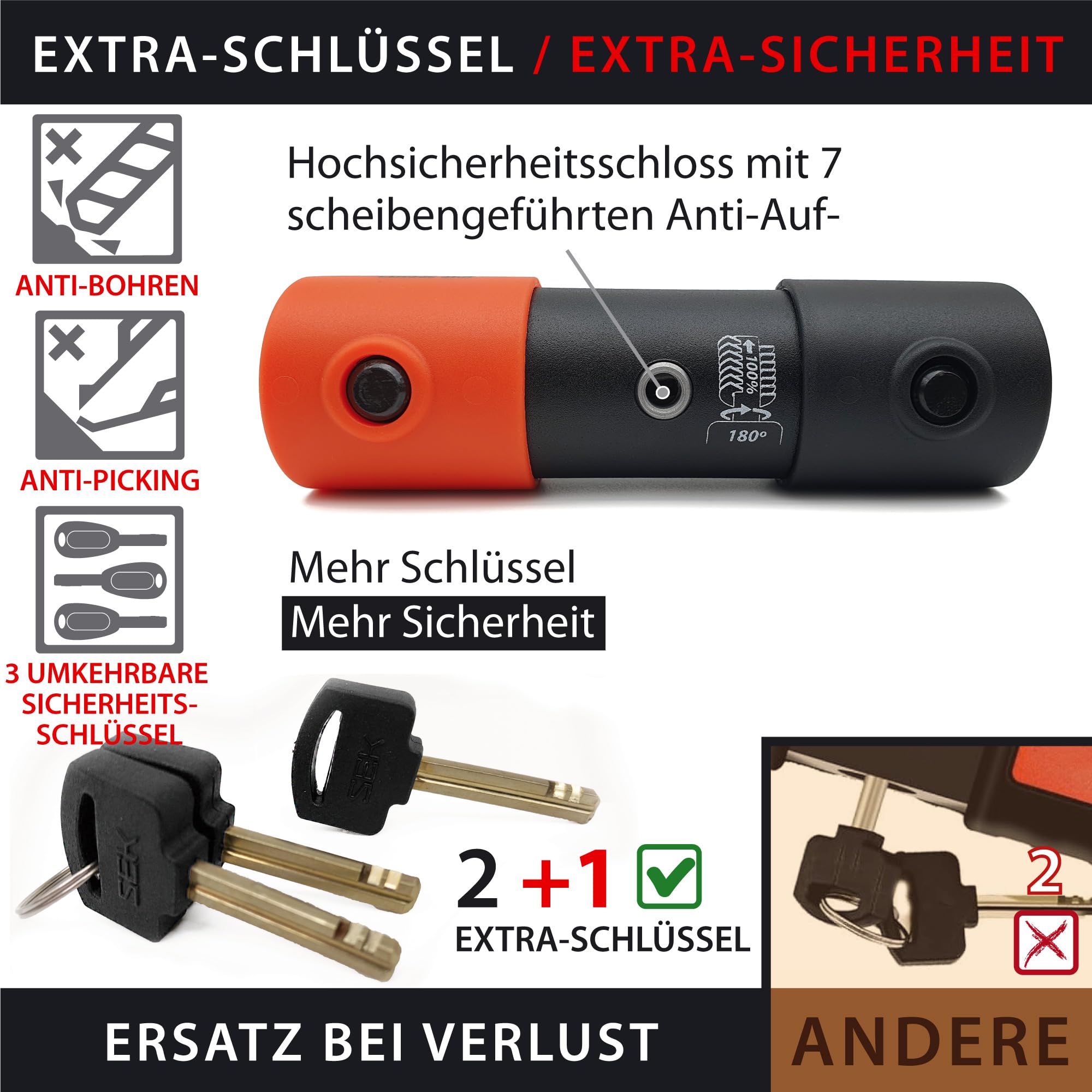 KRASER KR85L Anti-Diebstahl Motorrad Fahrradschloss Bügelschloss Vorhängeschloss U Homologiert SRA-Schloss Sicherheit Solides Schloss 85x300 Ø18 Diebstahlsicherung Motorräder Motorroller Fahrrad