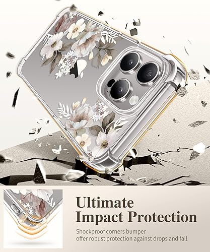 Miniatura 4 de GVIEWIN Funda para iPhone 15 Pro floral, con protector de pantalla + protector de lente de cámara, no se pone amarillenta delgada y a prueba de