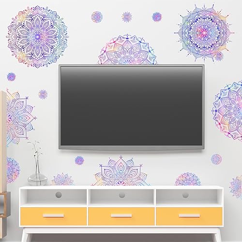 Miniatura 26 de Kazova Calcomanía de pared de mandala, calcomanías de pared de mandala de loto, calcomanías de pared de flores extraíbles para despegar y pegar