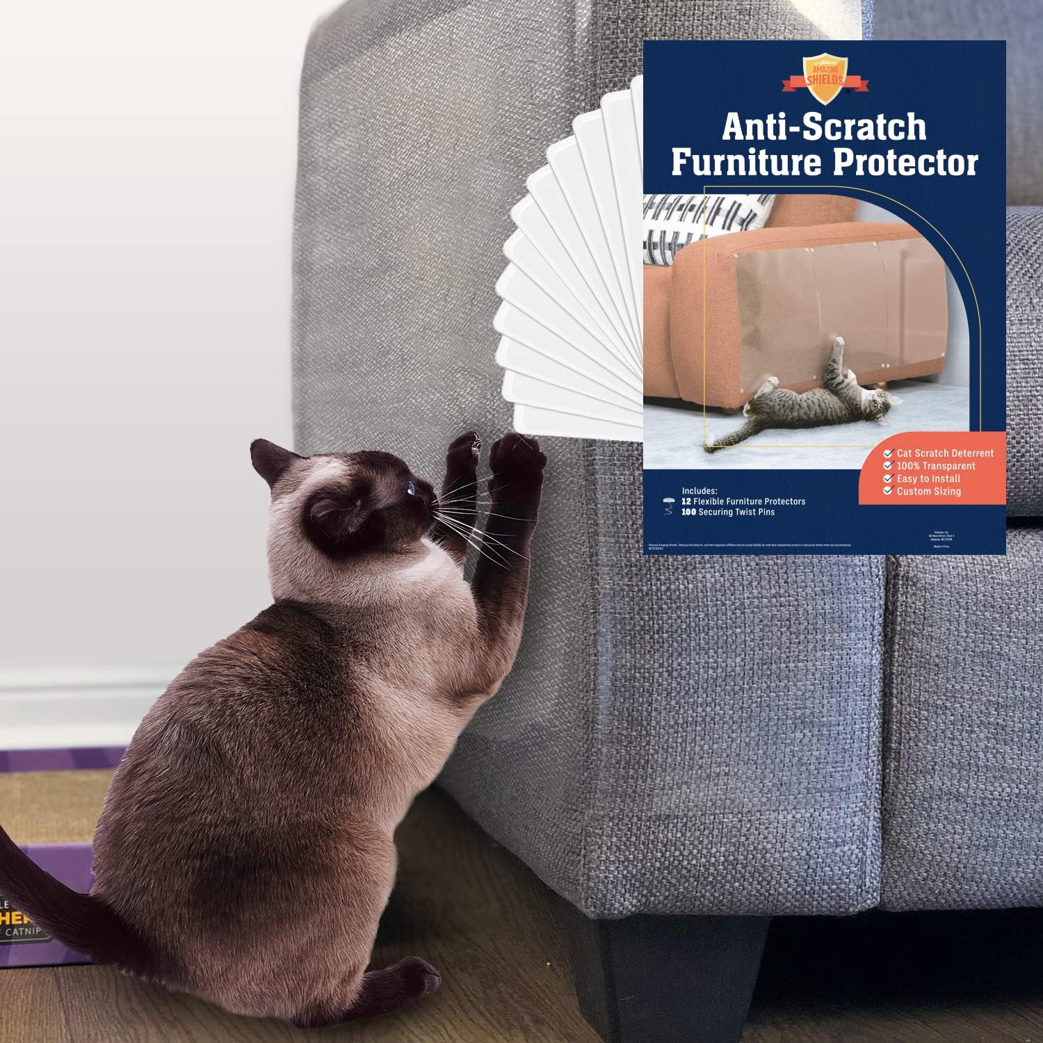 Stelucca Amazing Shields Disuasorio de arañazos para gatos, paquete de 12, protectores de muebles de gatos de 17 x 12 pulgadas para sofá, almohadilla transparente, antiarañazos y protector de sofá