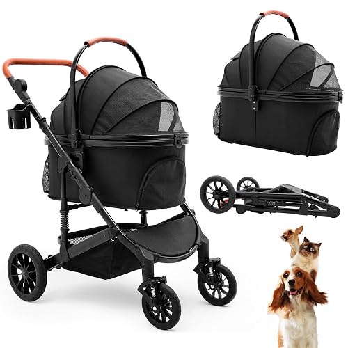 Bicystar Dog Stroller with Detachable Carrier, 50 lbs, Black