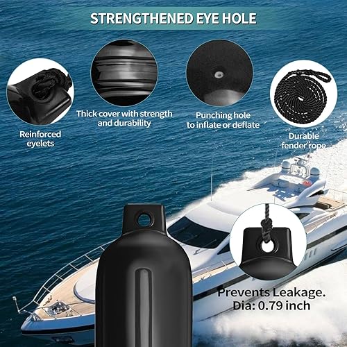 Vista 36 de Guardabarros de barco 4.5"/5.5"/6.5"/8.5" / 8.5" con líneas de guardabarros, agujas de 6.5 pies y bomba para gemelos ojos, parachoques de Negro