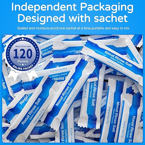 Miniatura 6 de 120 paquetes de solución salina, paquetes de enjuague sinusal para macetas Neti, paquetes de sal de olla Neti envueltos individualmente, paquetes de