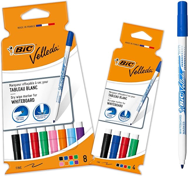 BIC Velleda Bundle Markers, Perfect For Office Or Classroom With Good Erasability, Assorted Colours,Pack Of 12 [Amazon Exclusive],black