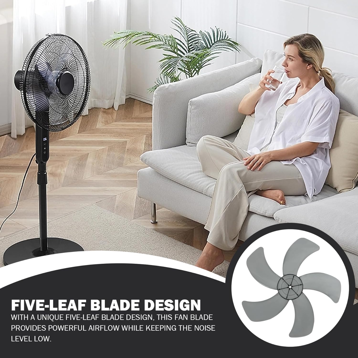 Fan Blades Replacement 18 Inch Plastic 5 Leaves Fan Blades with Nut Cover Low Noise for Home Office Replacement