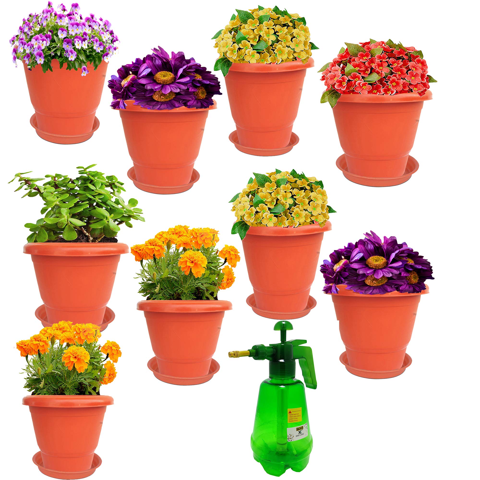 RED WIND Garden Balcony_ Size 12 Inch_ Flowering Planter_Pack of 9_ Terracotta Color_with Bottom Tray and 2 litres Garden Pump Pressure Spray Bottle RIFP11 (B08TWZZPY7) Amazon Price History, Amazon Price Tracker