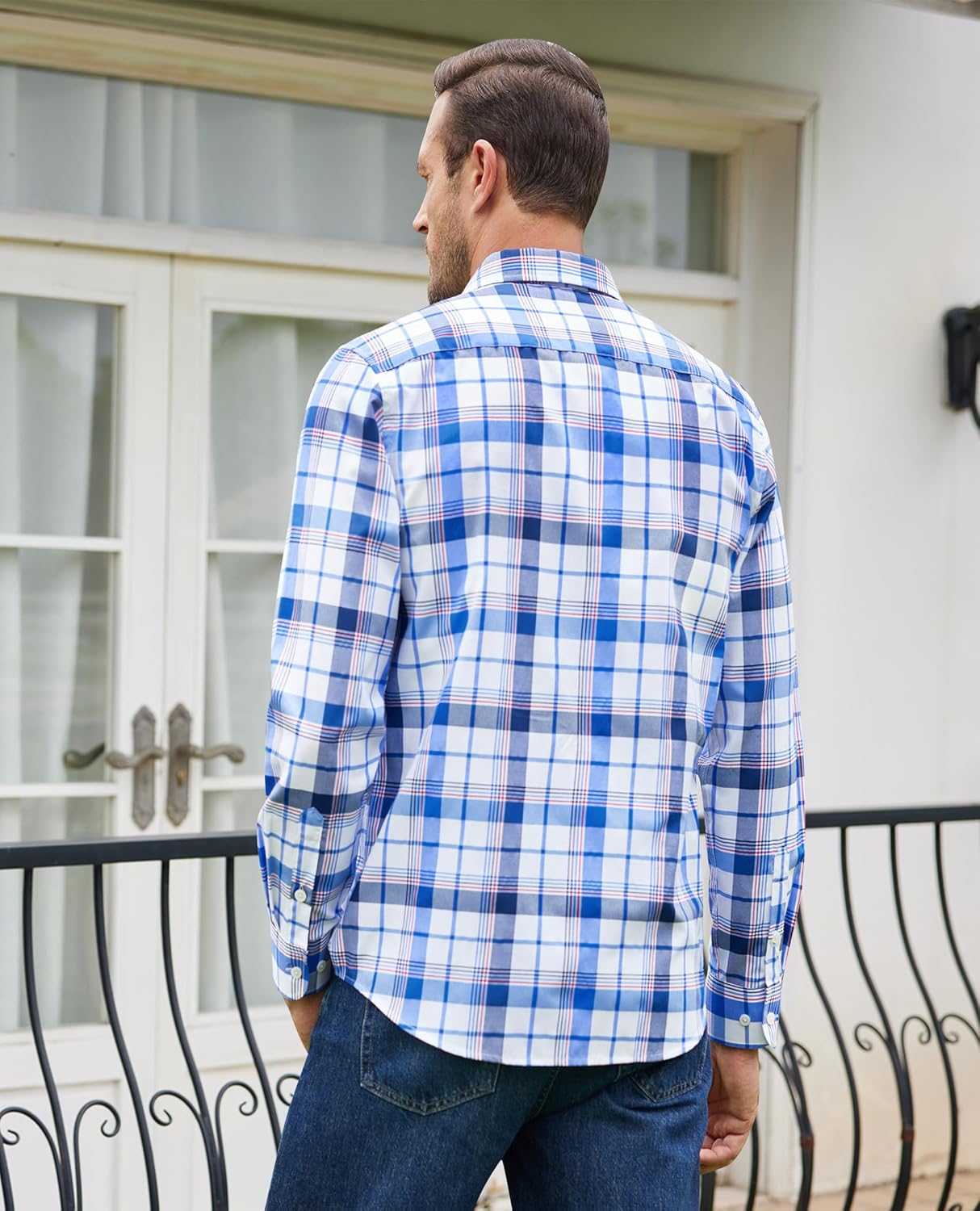 J.VER Long Sleeve Shirts for Men Cotton Plaid Button Down Shirt Business Casual Work Top with Pocket - Image 3