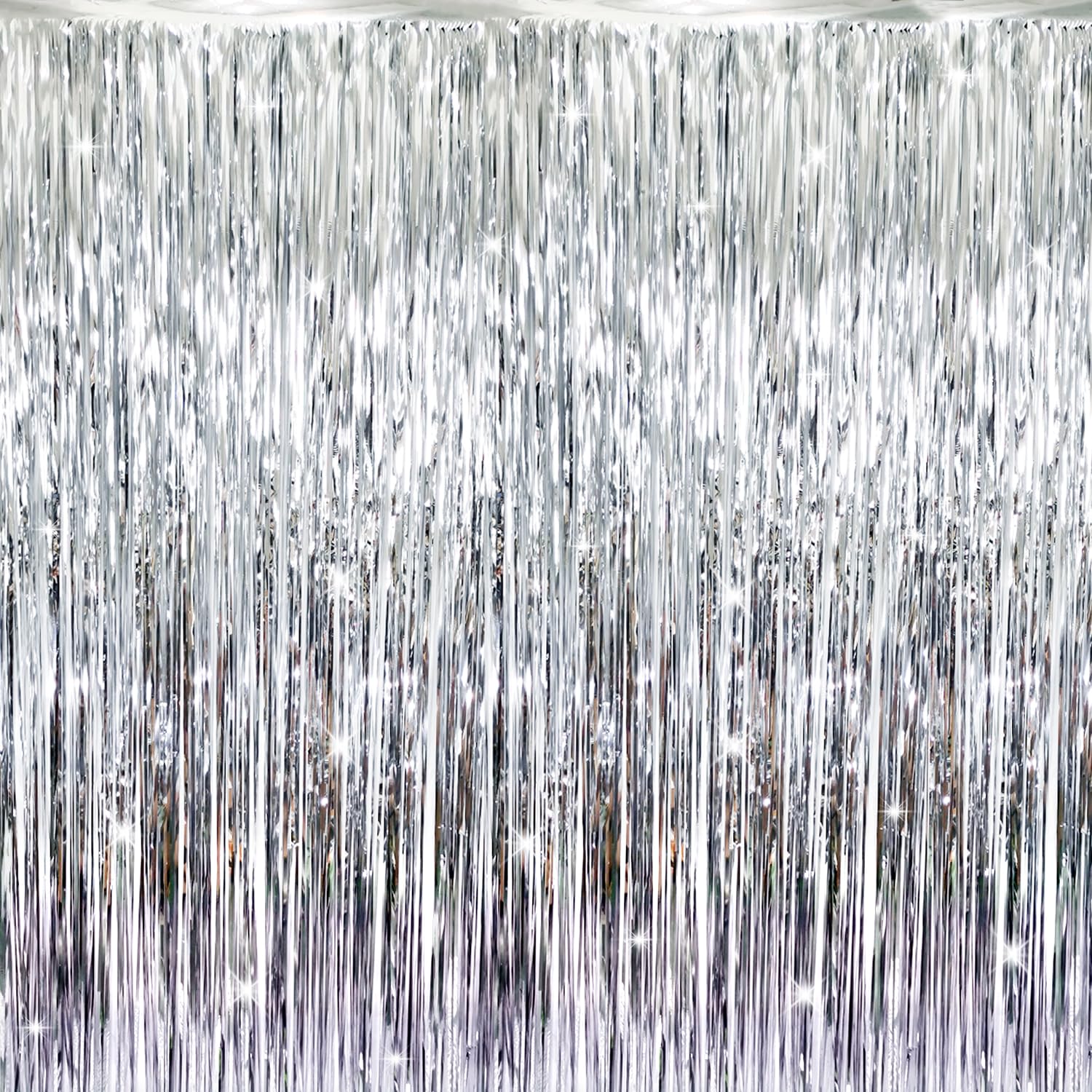 GOER 3.2 ft x 8.2 ft Metallic Tinsel Foil Fringe Curtains Party Photo Backdrop Party Streamers for Birthday,Graduation,New Year Eve Decorations Wedding Decor (Silver,1 Pack)