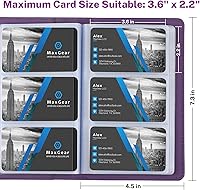 Vista 5 de MaxGear Organizador de Tarjetas de Negocio, Libro Portátil para 240 Tarjetas, Portatarjetas de Negocio para Hombres y Mujeres, Archivador Púrpura
