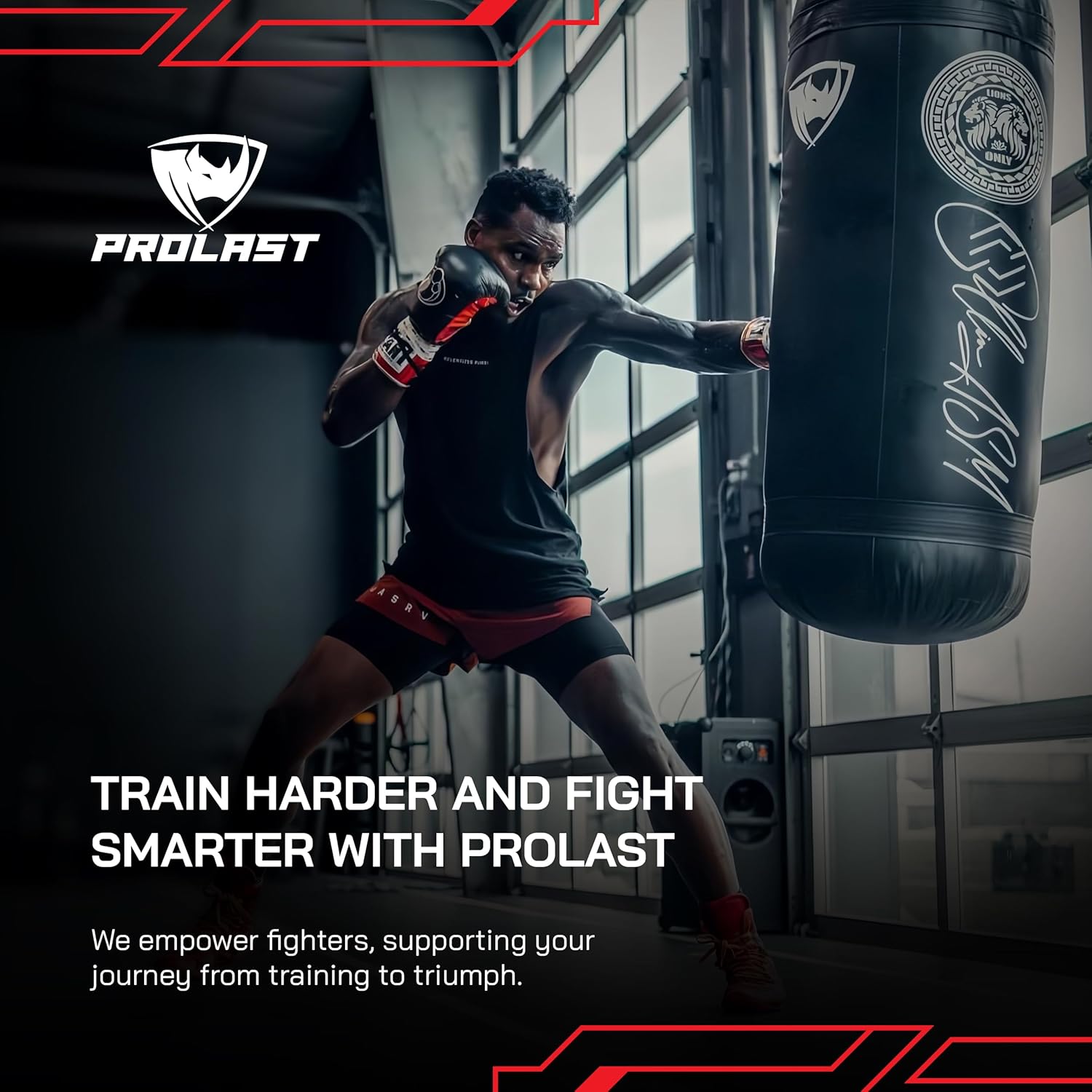 PROLAST Heavy Punching Kicking Bag for Adults, Boxing, MMA, Martial Arts, Muay Thai, Strength Training Equipment, Filled, 5ft, 100 lbs, Vertical Logo