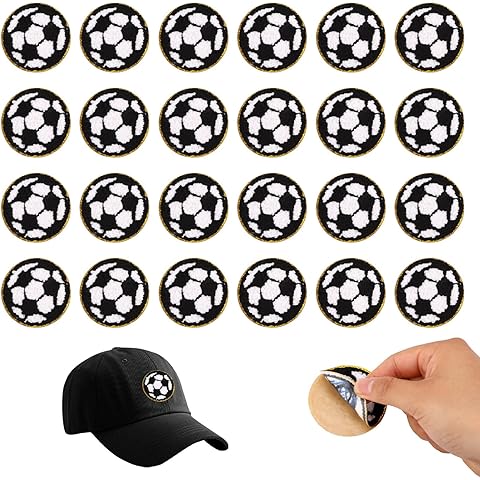 24 Pcs Chenille Soccer Patches, Self-Adhesive Gold Edges Football Embroidered Appli...