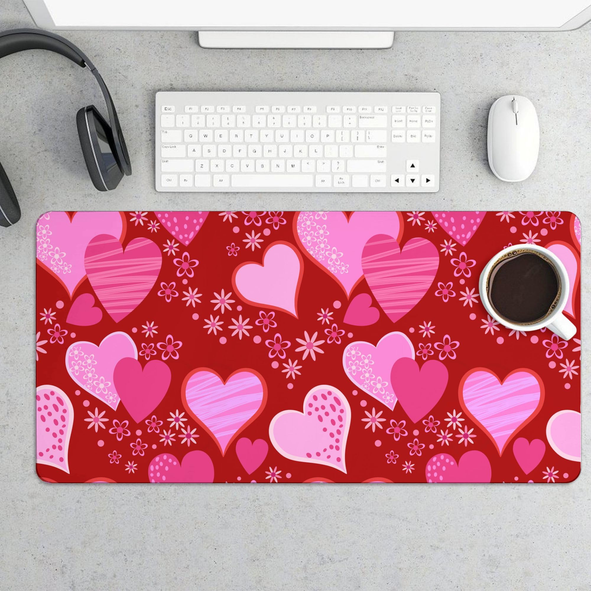 Valentine Decoration Red Extended Gaming Mouse Pad, with Stitched Edges Large Mouse Pad Desk Protector, Rubber Base Mousepad Keyboard Mouses Mat for Work Game Office Home 32"X12"