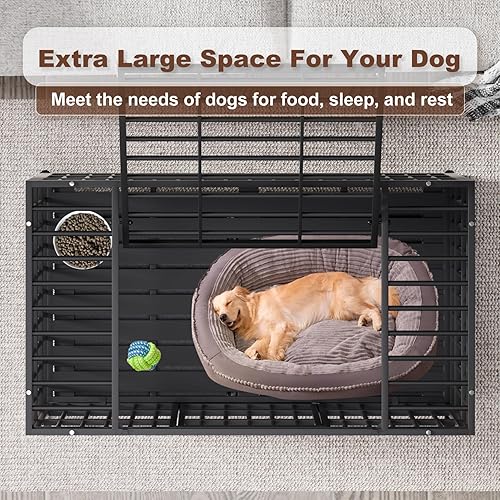 Miniatura 27 de Jaula para perros de alta resistencia de 42 pulgadas con ruedas, jaula indestructible a prueba de escapes para perros grandes, extragrande, XL XXL