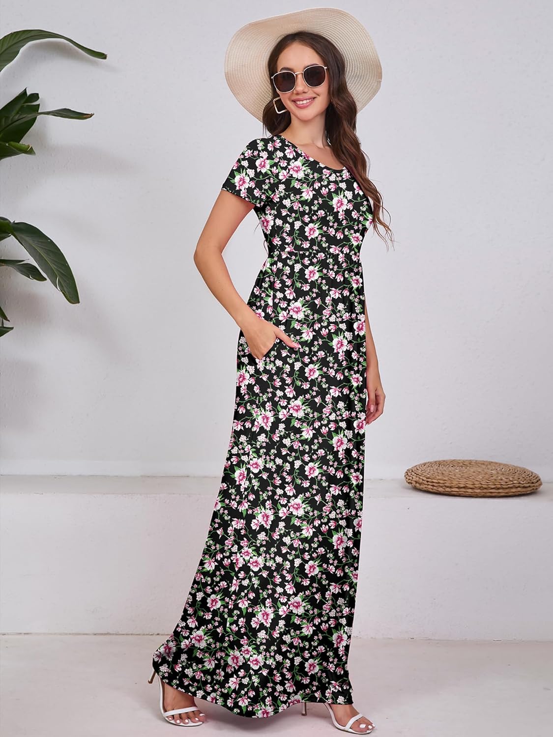 DEARCASE Maxi Dress for Women Short Sleeve Casual Summer Loose Plain Comfy Long Dresses with Pockets - Image 5