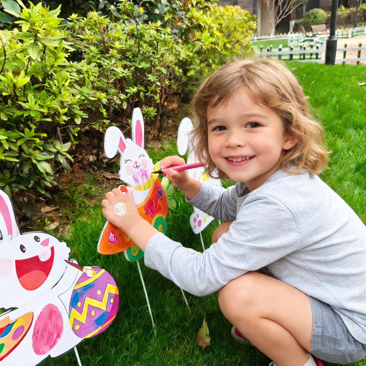 12PCS Large Outdoor Easter Decorations - Easter Yard Signs with Stakes, Rabbit Easter Decor Lawn Signs for Garden Outside Party Supplies Spring Home Decor