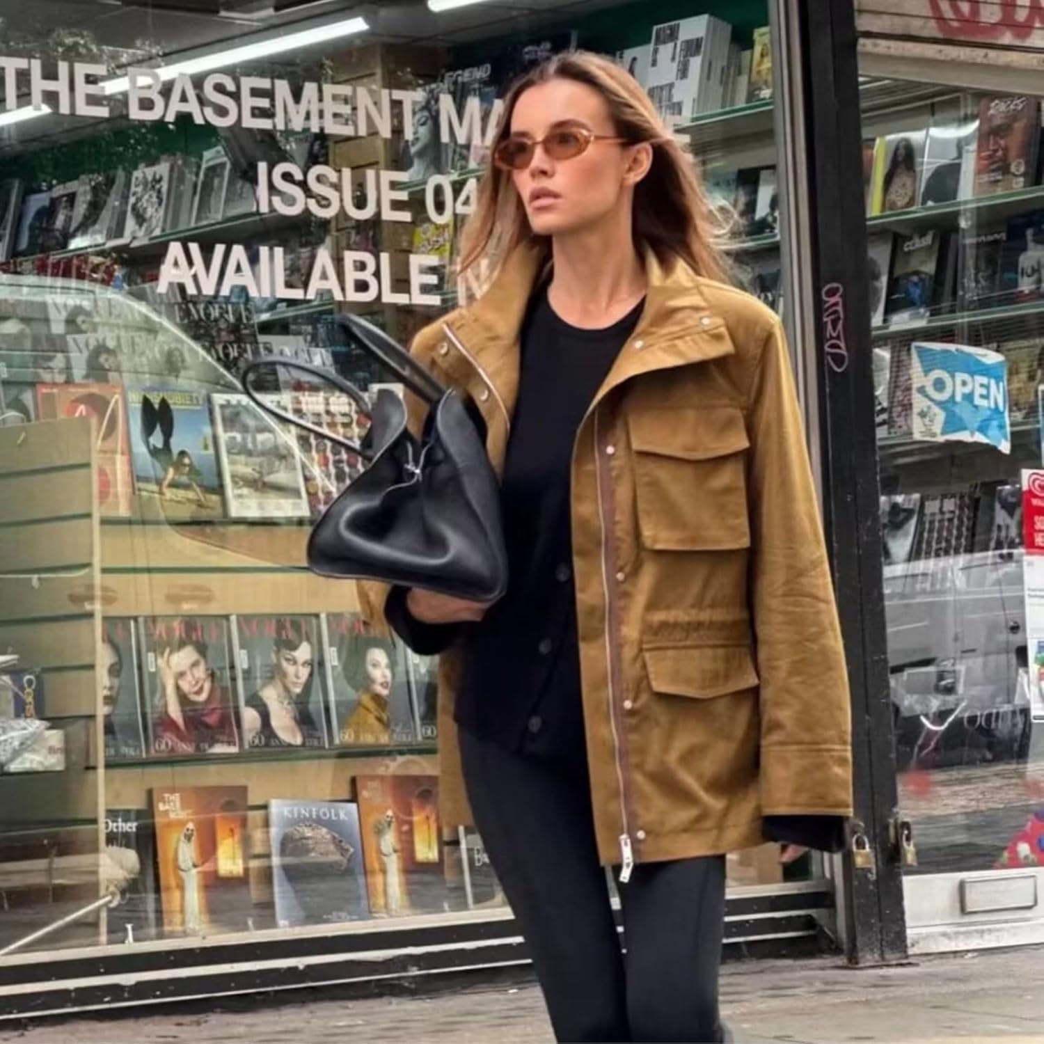 FindThy Women’s Utility Jackets Casual Stand Collar Drawstring Waist Long Sleeve Multi Pockets Outerwear Coat