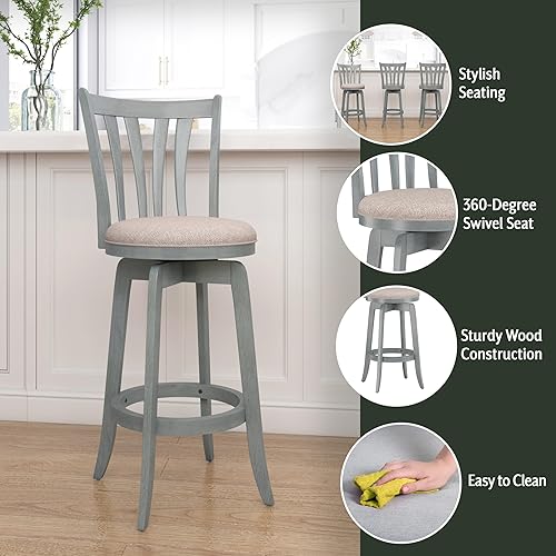 Miniatura 4 de Hillsdale Muebles Savana Taburete de madera para barra, 30.0 in de alto, cepillo de alambre azul