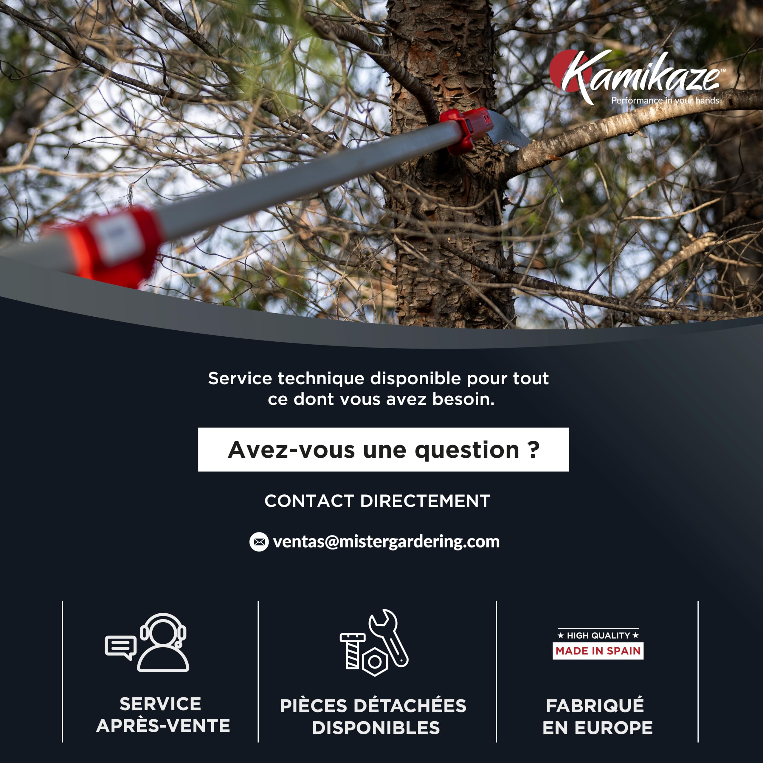KAMIKAZE Perche multifonction télescopique à 3 brins réglables de 2 à 6 m en aluminium anodisé avec housse en caoutchouc, poignées en polypropylène compatible avec scies MT330BH MT360BH et ciseaux