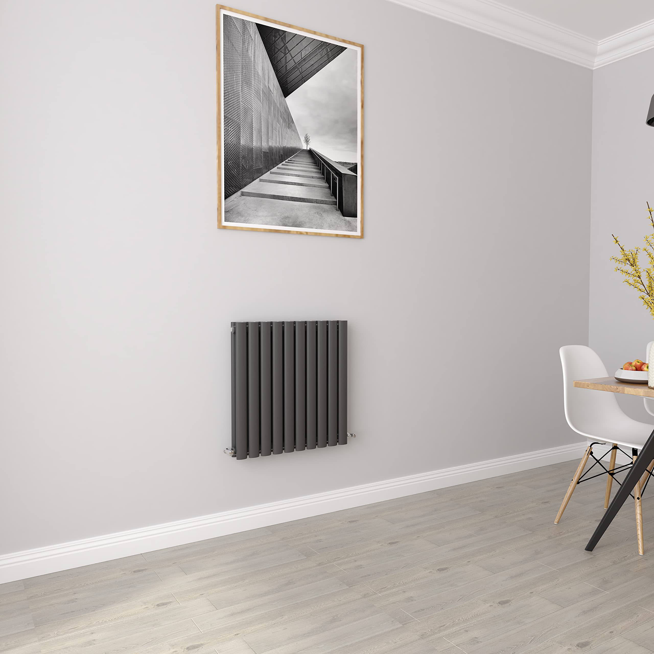 Anthracite Radiators Horizontal Oval Double Panel Designer Small Radiator 600x590mm Central Heating Radiators