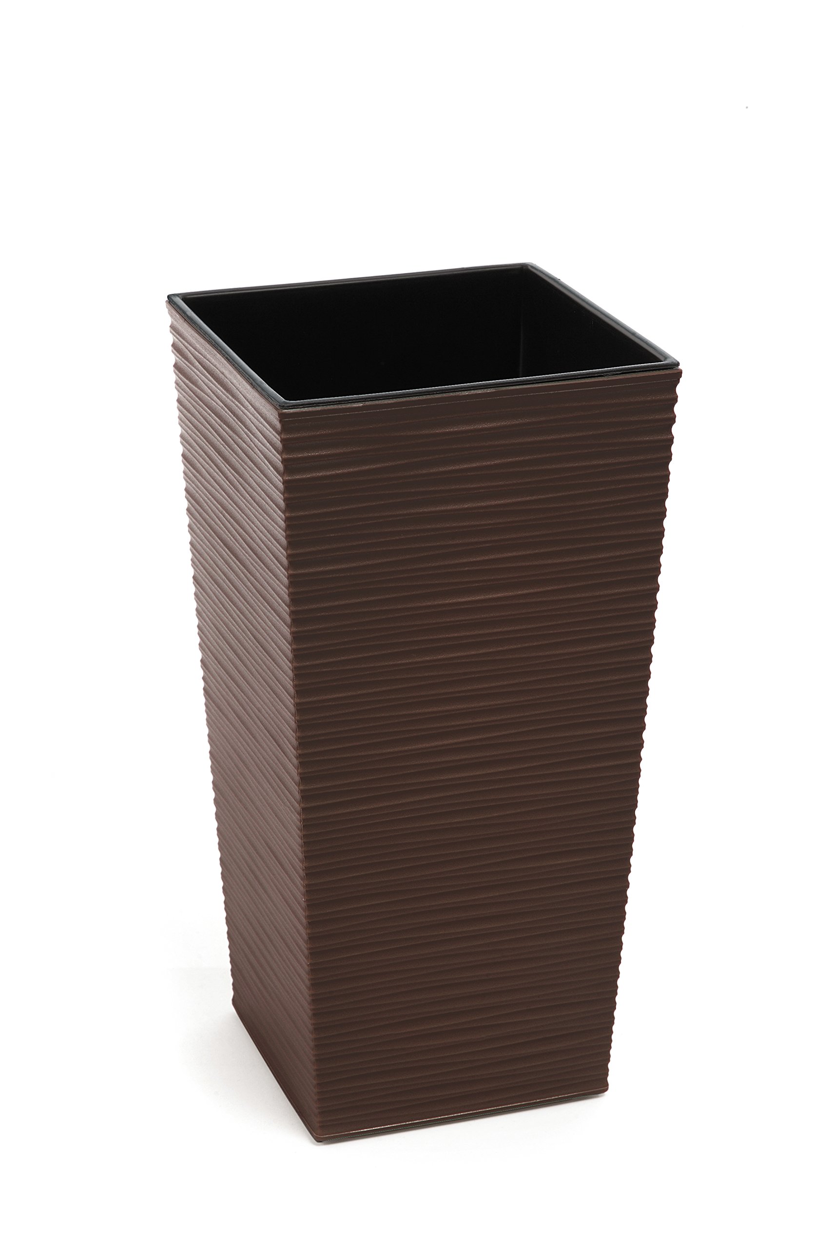 Gordanluk, Tall plastic flowerpot, Textured Flowerpot with internal riser, plant pots indoor, garden planters (Brown, 30 x 30 x 57cm) — image 1