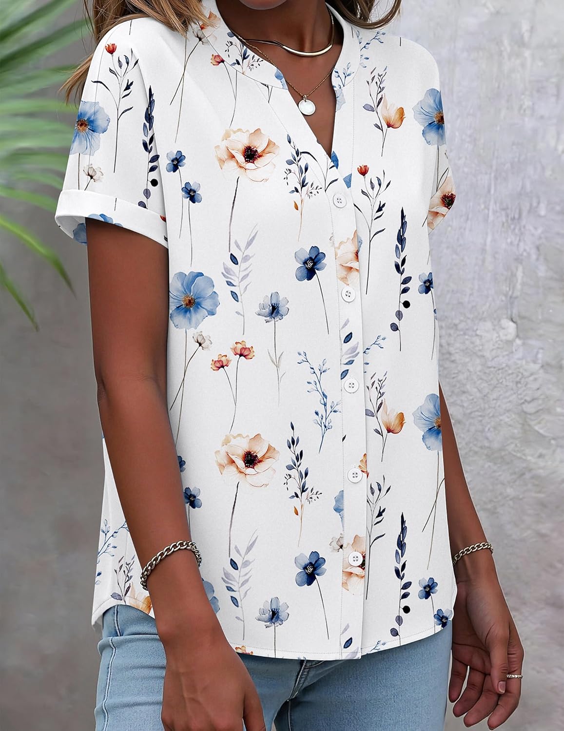 Zeagoo Button Down Shirts for Women Short Sleeve Tops V Neck Collar Blouses Business Casual Outfits S-2XL - Image 2