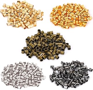 500Pcs Crimp Tubes Crimping Beads for Jewelry Making, Crimp Tube Beads, Bead Stopper Tube Column Stoppers, Crimp Beads Cord End Tube, Crimping Tube Accessories for DIY Jewelry Making(5 Colors)