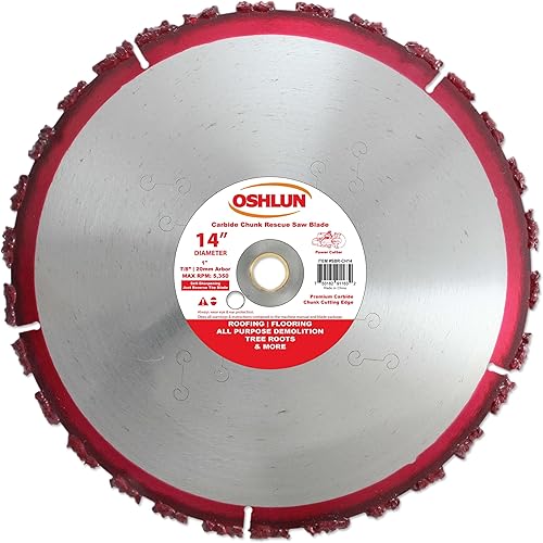 Oshlun SBR-CH14 Hoja de trozo de carburo de 14 pulgadas con eje de 1 pulgada para rescate y demolición