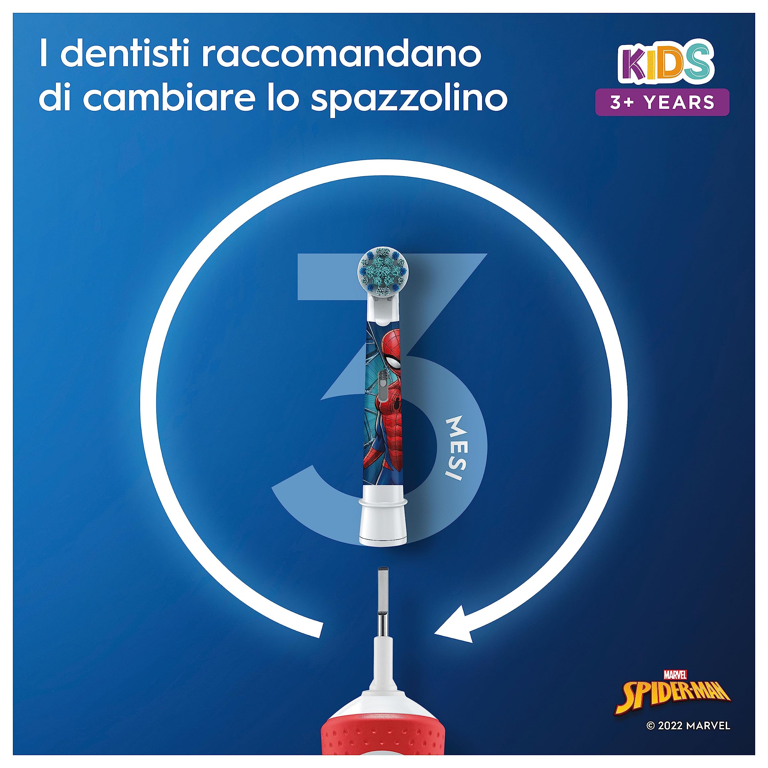 Oral-B Spazzolino Elettrico Ricaricabile Kids +3 anni Con Spiderman Marvel, 1 Custodia Da Viaggio, 1 Testina, 1 Spazzolino