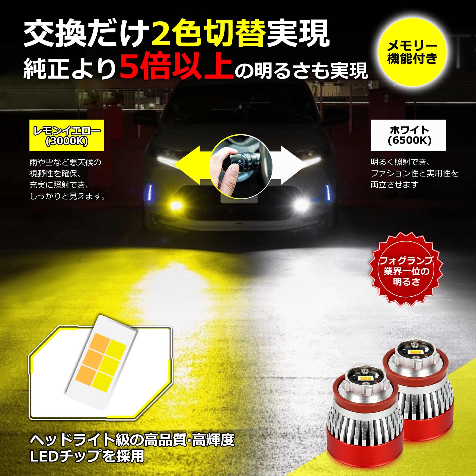 Amazon | OPPLIGHT L1B LED フォグランプ 純正LED交換用バルブ 2色切替