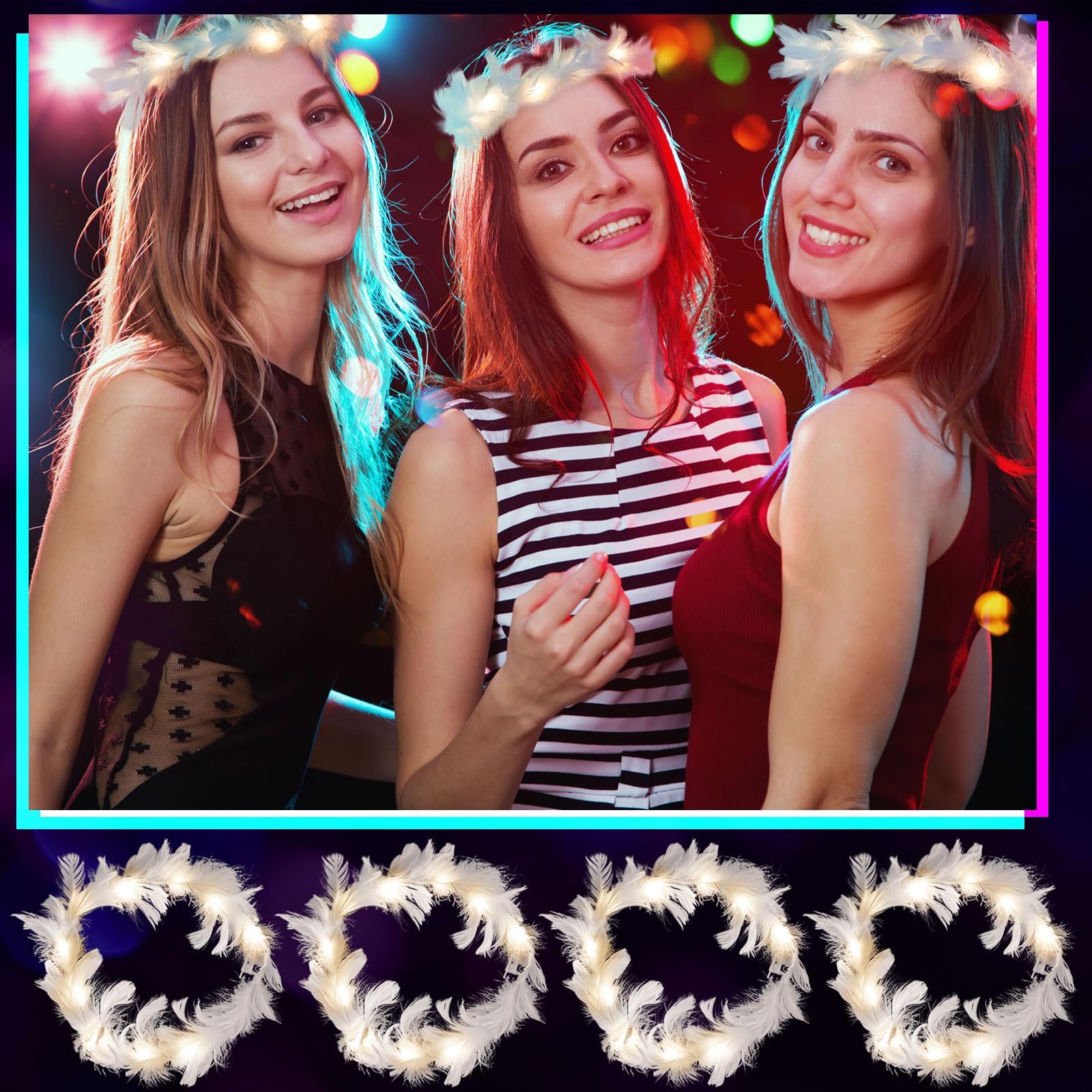 LED Feather Crown Headband Light Up Wreath for Parties Wedding Cosplay 28 Pcs Luminous LED Feather Crown Headband for Women  main image 4
