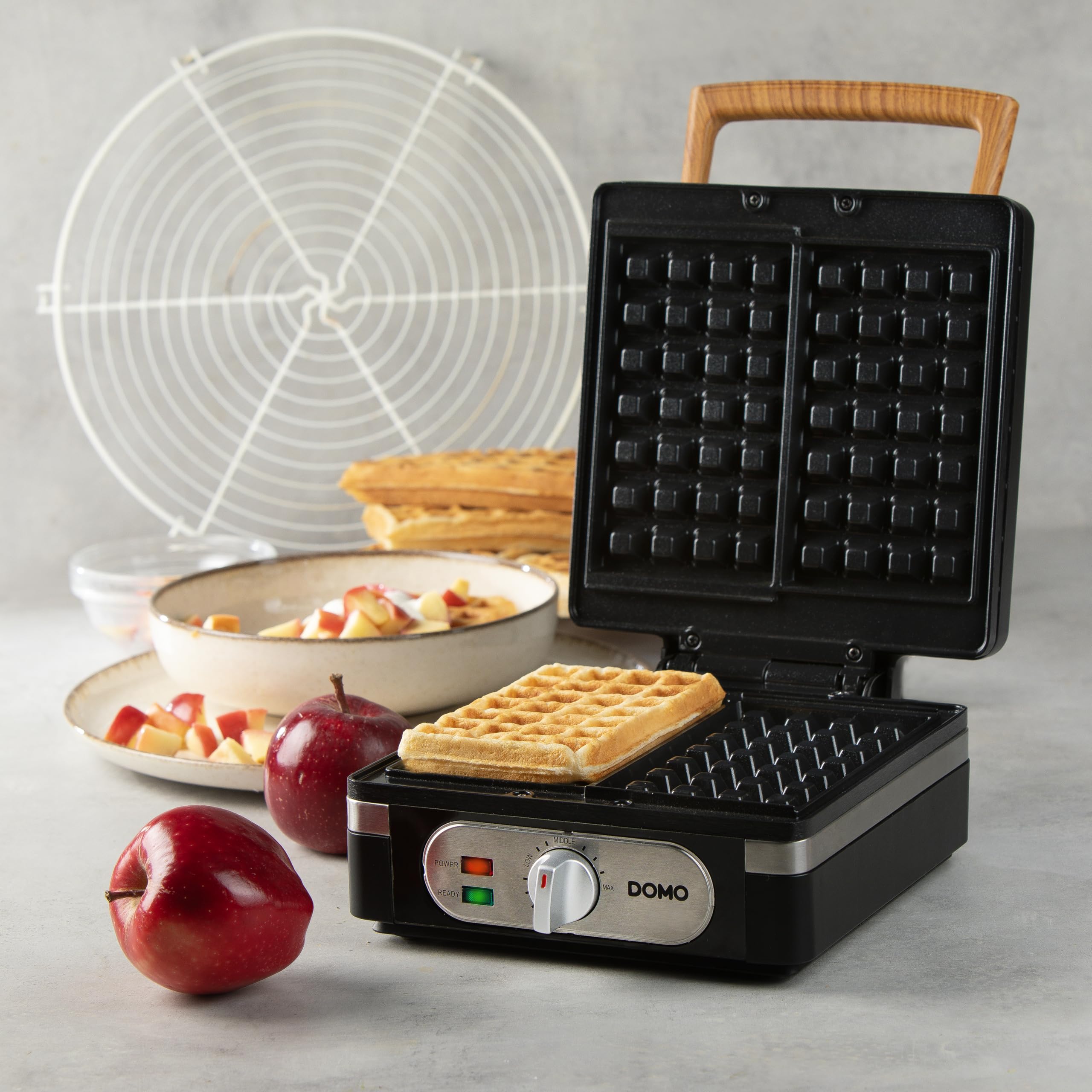 DOMO DO9275W Waffle para 2 gofres belgas - Gofres XL 4x7 - Revestimiento antiadherente sin PFAS - 1400W - Revestimiento cerámico - Negro