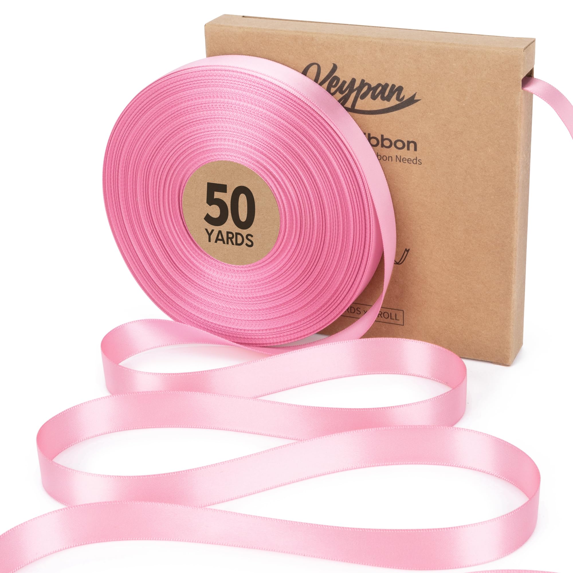 Keypan Pink Satin Ribbon 16MM x45.72M Double-Faced Valentines Ribbons for Flower Bouquet Gift Wrapping Party Decor Hair Wedding Invitation DIY Craft Baby Shower