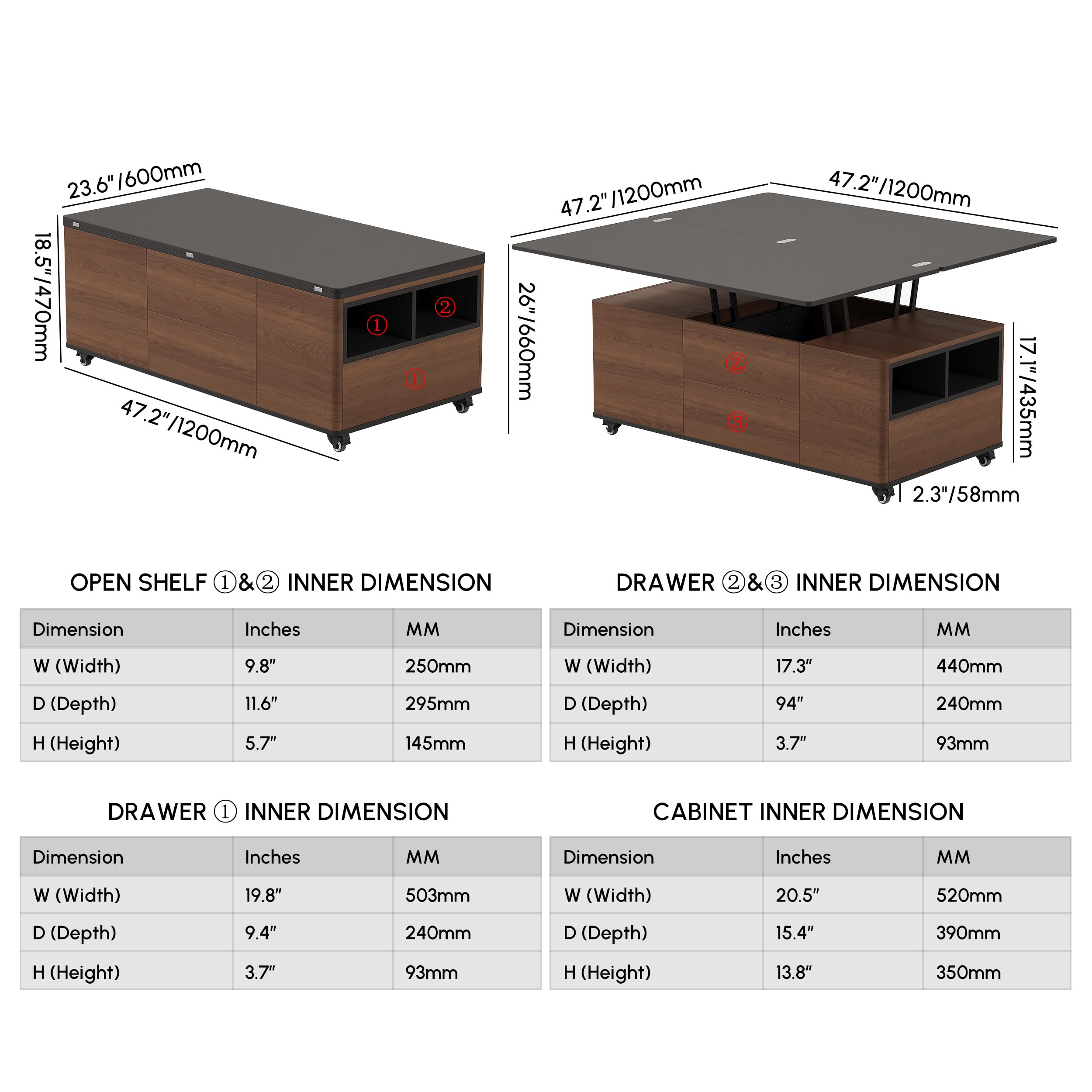 Homary Mesa de Centro Elevable y Extensible con Almacenamiento
