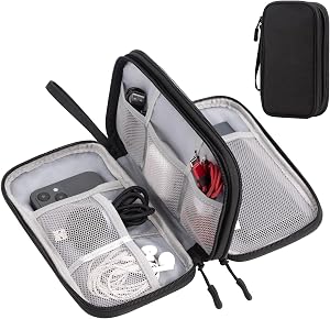🎫🎫 DOUBLE COUPON! Arae Electronic Accessories Organizer, Travel Essentials Cable Bag with Double-Layer Storage for Cables, Cards, Chargers – Black, M