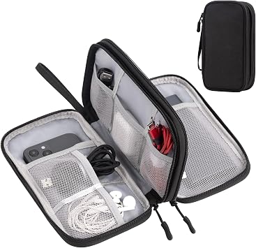 Arae Travel Essentials Electronic Organizer Double Layer - Black, M | Waterproof cable organizer for cords, chargers, phone & earphones. Portable travel pouch.