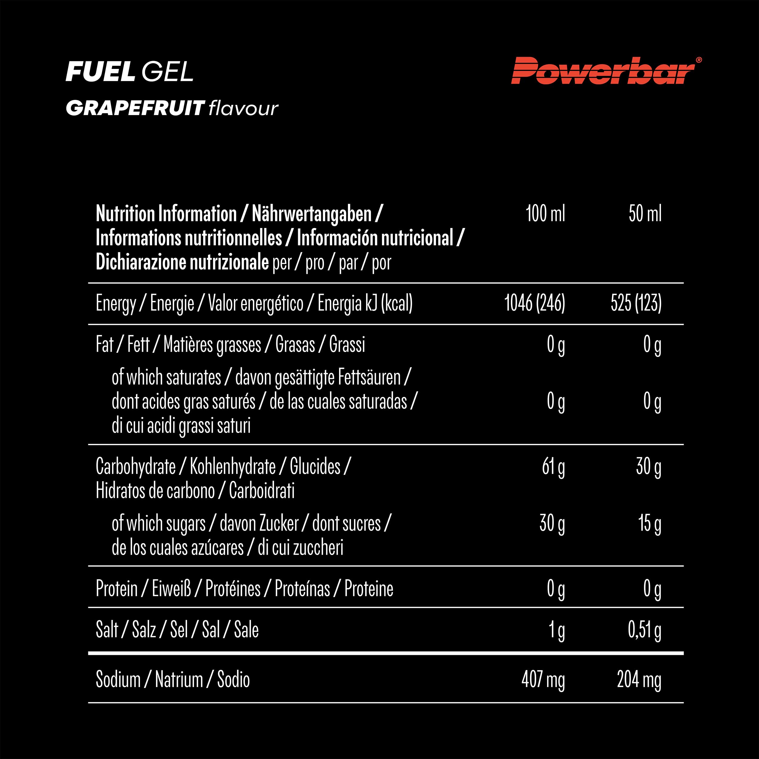 Powerbar - Black Line - Fuel 30 Gel - Grapefruit - 12x50ml - Gel énergétique riche en glucides - Sans caféine